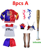 Top Quality Girls Suicide Harley Quinn Costumi Cosplay Squad Monster Giacca cucita Pantaloni Imposta Costume di Halloween
