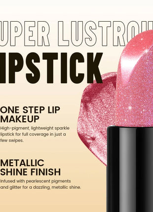1 PC Glitter Lipstick, a pressable pearlescent lipstick, is very shiny like crushed diamond particles, smooth and long-lasting, - Riparo82