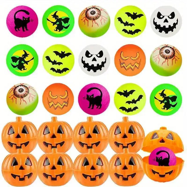 20/40Pcs Halloween Party Kids Gift Plastic Pumpkin Boxes with Glow in The Dark Bouncy Balls Trick or Treat Favors Goodie Fillers