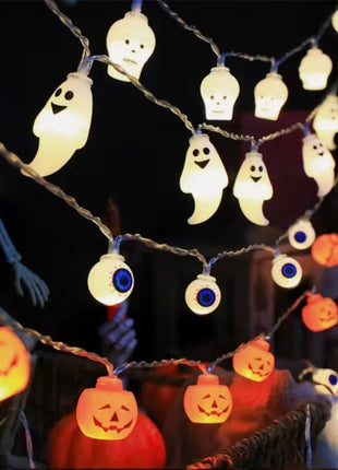 1.5M 10LED Halloween LED Light String Horror Eyeballs Pumpkin Spider Bat Skull Lamp Trick Or Treat Happy Halloween Party Decor - Riparo82