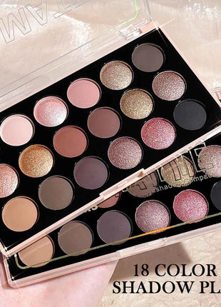 18-Color Eyeshadow Palette – Pearlescent, Matte, Fine Shimmer, Glitter, Earth Tones, Long-Lasting, High-Performance