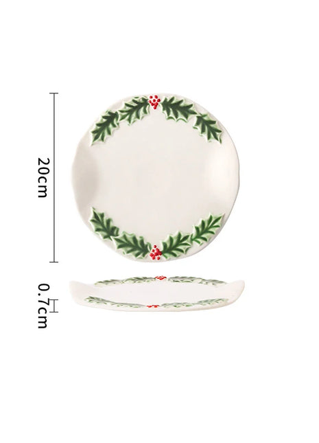Piatto da pranzo in ceramica in rilievo Piatti da dessert per torte in stile natalizio per la casa Stoviglie da cucina di alta qualità Vassoio da frutta per festival - riparo82