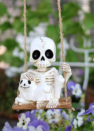 1pc Halloween Swing Skull Holding Ghost Cat Statue Garden Home Furnishing Bedroom Outdoor Balcony Decoration Party DIY Supplies - Riparo82