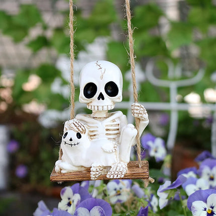 1pc Halloween Swing Skull Holding Ghost Cat Statue Garden Home Furnishing Bedroom Outdoor Balcony Decoration Party DIY Supplies