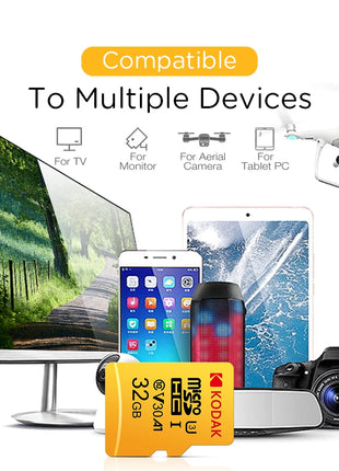 Scheda Micro SD KODAK Scheda di memoria ROSSA con Adapte 32 GB MicroSDHC 64 GB MicroSDXC MicroSD C10 A1 TF Schede Flash Cartao De Memoria