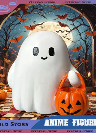 Halloween Desktop Ornament Figurine Ghost Holding Pumpkin Model Statue Tabletop Ornament for Halloween Party Home Decoration Toy - Riparo82