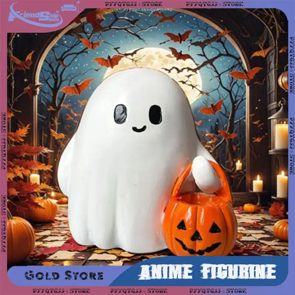 Halloween Desktop Ornament Figurine Ghost Holding Pumpkin Model Statue Tabletop Ornament for Halloween Party Home Decoration Toy