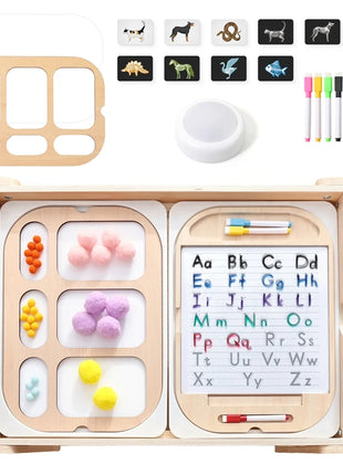 Tavolo sensoriale ottico in legno per bambini Montessori utilizzato per giochi da tavolo sensoriali Regalo di giocattoli per l'ortografia di numeri e lettere - riparo82