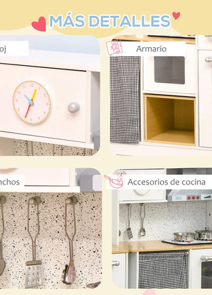 Homcom Cucina giocattolo in legno per bambini +3 anni con luci e suoni - riparo82