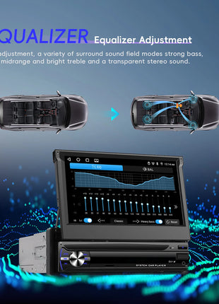 Hikity Carplay 4+64G Android 1Din Car Multimedia Player Retractable Screen GPS Navigation WIFI Bluetooth 1din autoradio No DVD - Riparo82