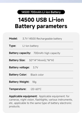 Batteria ricaricabile da dito USB 3.7V 700mAh 14500 AA con porta di ricarica rapida di tipo C per torcia a LED giocattoli lampada frontale per mouse - riparo82