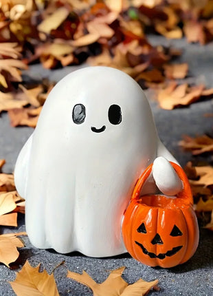 Halloween Desktop Ornament Figurine Ghost Holding Pumpkin Model Statue Tabletop Ornament for Halloween Party Home Decoration Toy - Riparo82