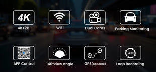 Dash Cam 4K Front and 2.5K Rear Dual Camera GPS WiFi with IMX415 Night Vision 3" Screen APP Control 24H Parking Monitor Tracking - Riparo82