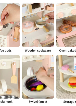 Gioco per bambini Giocattoli in legno Set da gioco per caffè per bambini con cibo da gioco Accessori da cucina Set da cucina Regalo per ragazze e ragazzi dai 3 anni in su - riparo82