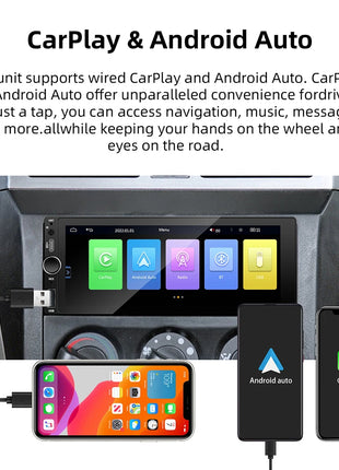 IPS 6.9 Inch 1Din Wired Carplay Android Auto Car Radio Multimedia Video MP5 Player Touch Screen Universal Autoradio Stereo - Riparo82