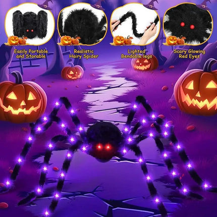 Practical 8 Modes Halloween Spider Web Lights Glow 250 LEDs LED Spider Net Hanging 5m Scary Giant Spider Haunted House