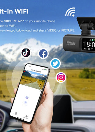 Dash Cam 4K UHD for Car Camera Front Rear Dual Lens With GPS WiFi 24h Parking Mode Night Vision Car DVR Video Registrator - Riparo82