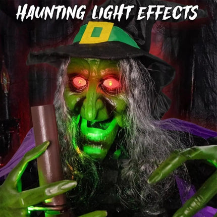 Halloween Props Hovering Witch Lights Prop Fun Costumes Flying Scary Witch Broom Wizard Decor for Garden Yard Lawn Indoor