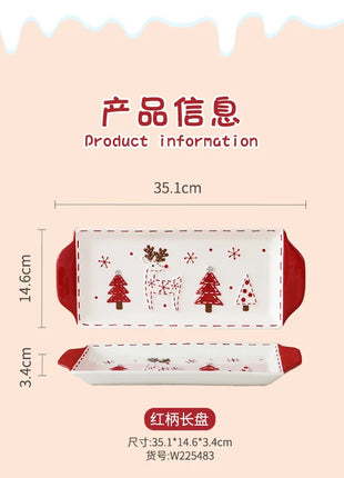 Piatto in ceramica per albero di Natale in rilievo nordico Piatto rettangolare creativo Stoviglie in porcellana Decorazioni natalizie Utensili da cucina per la casa - riparo82