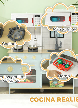 Aiyaplay Cucina per bambini con fornello sonoro Forno Rubinetto Lavello Microonde e Accessori da cucina Blu - riparo82