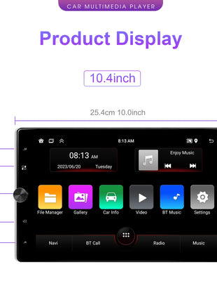 Podofo 10.4" Vertical Rotatable Screen Android Car Radio 1 Din 2+64G Wireless Carplay Android Auto GPS 1Din Multimedia Autoradio - Riparo82