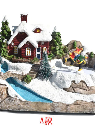 Ornamento per la casa di Natale illuminato a LED, arredamento del villaggio europeo con design musicale e fiocco di neve, decorazione da tavolo delle fiabe invernali