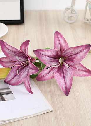 Real Looking 3D Printing Lily Branch  Artificial Flowers White Fake Flowers Flores for Wedding Home Garden Decoration