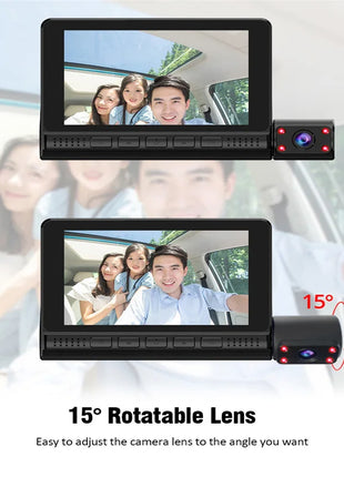 Dash Cam 4 Inch FHD 1080P touch Screen Car DVR 170 Degree Wide Angle 3Lens Video Recorder Night vision Reverse Rear View - Riparo82