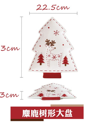 Set di stoviglie natalizie in ceramica dipinta a mano Simpatico piatto da bistecca natalizio Piatto piatto sottosmalto in rilievo - riparo82