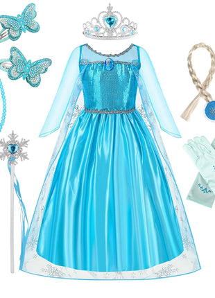 Disney Elsa Anna Abiti da principessa Ragazze vestono Bambini Cosplay Frozen Snow Queen Costumi Carnevale Festa di compleanno Abiti fotografici