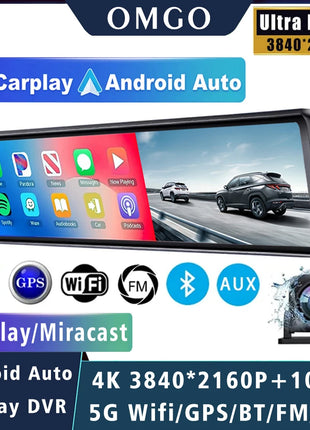 11.26" 4K 2160P Car Dvr Carplay Android Auto Dash Cam GPS WIFI BT FM Stream Rear View Mirror Dashcam Dvrs Camera Drive Recorder - Riparo82