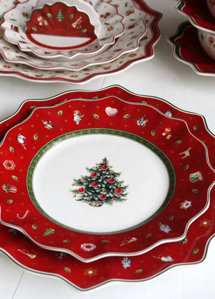 Tesoro tedesco Porcellana dura Giocattolo natalizio Joy Piatto piano multi-angolo Tazza di Natale Piattino Ciotola Candeliere - riparo82