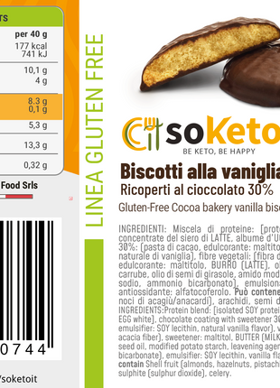 Biscotti KETO SENZA GLUTINE VANIGLIA ricoperti di cioccolato 0% zuccheri