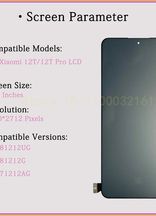 6.67 "OEM AMOLED Per Xiaomi 12T Pro Schermo LCD 22081212UG 22081212G 22071212AG Touch Screen Digitizer Per Xiaomi 12T Display LCD - riparo82