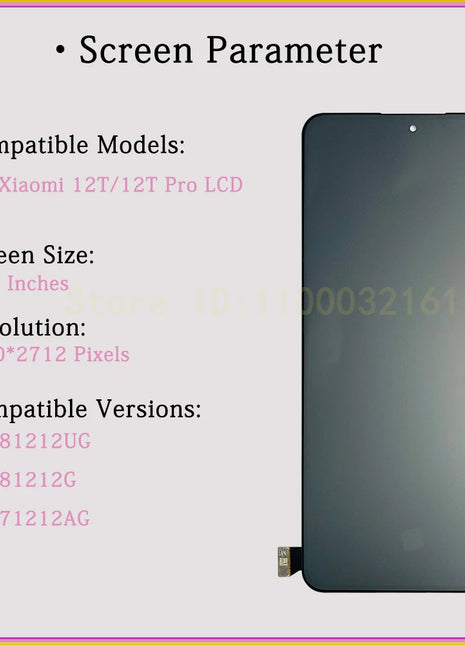 6.67 "OEM AMOLED Per Xiaomi 12T Pro Schermo LCD 22081212UG 22081212G 22071212AG Touch Screen Digitizer Per Xiaomi 12T Display LCD - riparo82