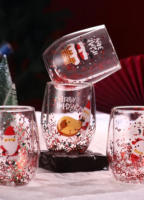 Set di tazze di vetro isolate a doppia parete da 4 pezzi di Babbo Natale - 300 ml resistenti al calore con manico tazze da caffè regalo di Natale perfetto - riparo82