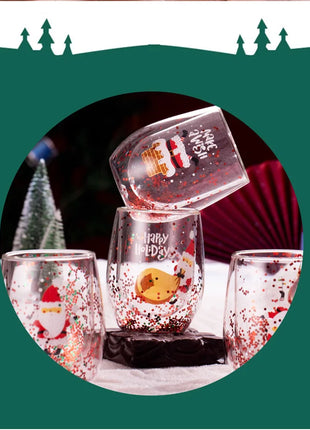 Set di tazze di vetro isolate a doppia parete da 4 pezzi di Babbo Natale - 300 ml resistenti al calore con manico tazze da caffè regalo di Natale perfetto - riparo82
