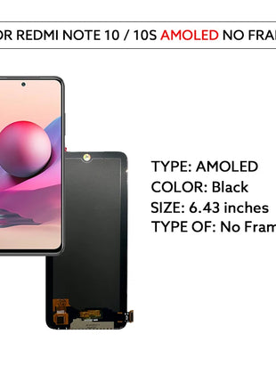 AMOLED LCD Per Xiaomi Redmi Nota 10 4G 10S Display LCD Touch Screen Digitizer Assembly Per Redmi Note10S M2101K7AI M2101K7BG - riparo82