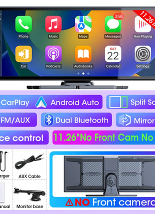 11.26 inch Dash Cam Car DVR 4K Camera Wireless Carplay Android Auto Touch Screen Dual Len Video Recorder Dashboard BT FM AUX GPS - Riparo82