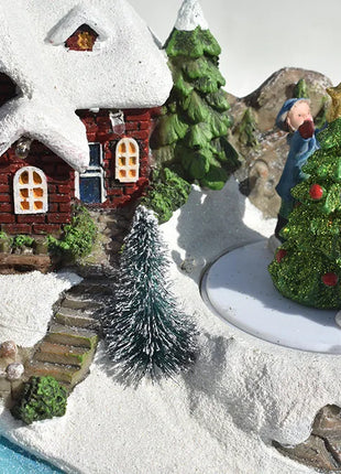 Ornamento per la casa di Natale illuminato a LED, arredamento del villaggio europeo con design musicale e fiocco di neve, decorazione da tavolo delle fiabe invernali