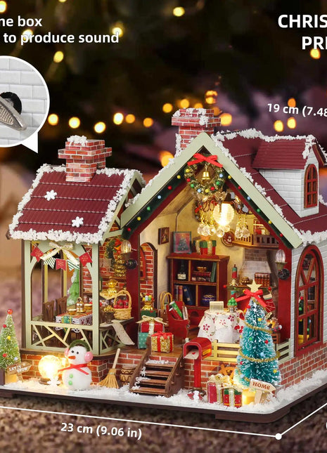 Casa calda per la notte di Natale - Kit fai da te per casa delle bambole in miniatura con carillon, decorazioni per il desktop, regalo creativo (scatola dei colori inglese)