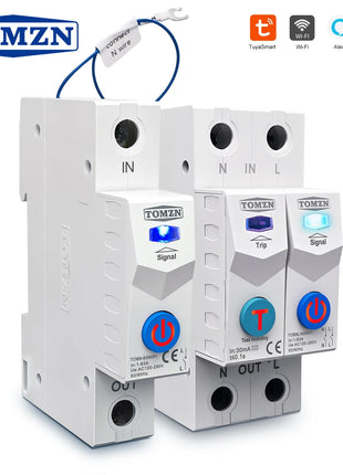 TOMZN TUYA 1-63A 1P 2P WIFI Smart Switch Energy Meter Circuit Breaker voltage current leakage temperature protection cut off L+N - Riparo82