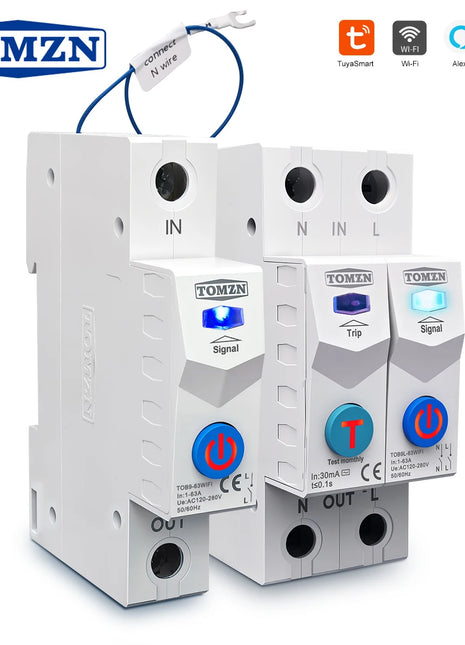 TOMZN TUYA 1-63A 1P 2P WIFI Smart Switch Energy Meter Circuit Breaker voltage current leakage temperature protection cut off L+N - Riparo82