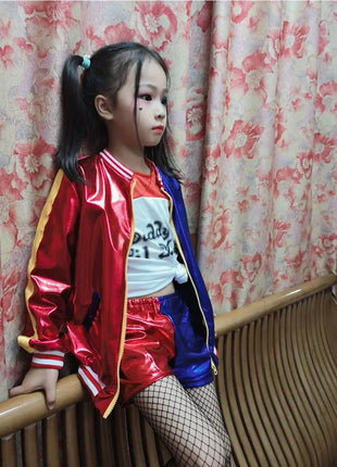 Top Quality Girls Suicide Harley Quinn Costumi Cosplay Squad Monster Giacca cucita Pantaloni Imposta Costume di Halloween