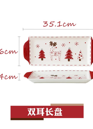 2025 Nuovo set di posate in ceramica dipinta a mano di Natale Piatto da bistecca di Natale carino Piatto piatto colorato sottosmalto in rilievo - riparo82