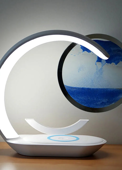 Quicksand Table Lamp USB Wireless Charging Desk Lamp 3D Hourglass Ornaments Sand Painting Night Light for Office Room Decoration - Riparo82