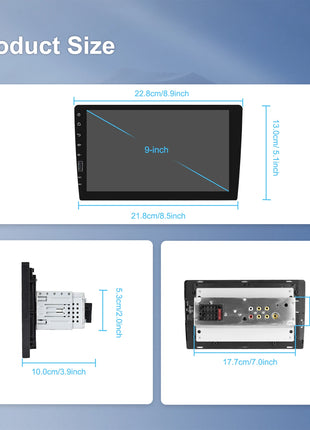 Hikity 9'' Car Stereo Radio 1 Din Carplay Android auto autoradio with Bluetooth FM Radio Receiver Support Mirror Link USB - Riparo82