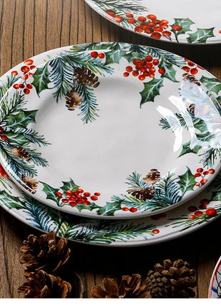 Set di piatti da pranzo in ceramica natalizia per uso domestico sottosmalto piatto rotondo Dim Sum sushi decorativo - riparo82