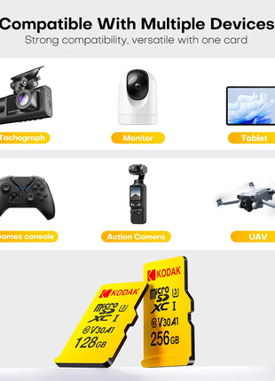 Scheda Micro SD originale al 100% Kodak Scheda di memoria da 128 GB Classe 10 Scheda Flash da 64 GB Scheda di memoria Flash da 32 GB V30 U3 per registratore di guida