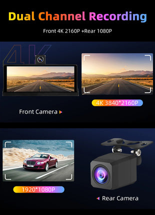 10.26" 4K Dash Cam Carplay Android Auto GPS 5G WIFI FM BT Car Dvr 350 ° Rotation Dual Lens Dashcam Truck Camera Drive Recorder - Riparo82